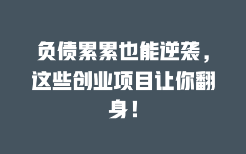 负债累累也能逆袭,这些创业项目让你翻身!-小本创业副业项目推荐_零成本在家赚钱项目_中赚网
