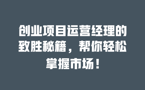 创业项目运营经理的致胜秘籍，帮你轻松掌握市场！-小本创业副业项目推荐_零成本在家赚钱项目_中赚网