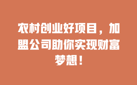 农村创业好项目，加盟公司助你实现财富梦想！-小本创业副业项目推荐_零成本在家赚钱项目_中赚网