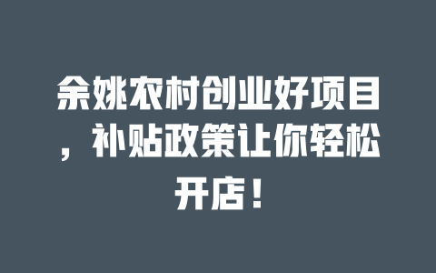 余姚农村创业好项目，补贴政策让你轻松开店！-小本创业副业项目推荐_零成本在家赚钱项目_中赚网