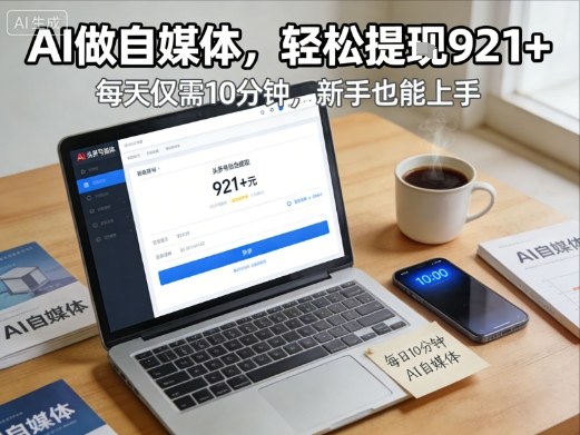 每天花费10分钟，头条号收益921+，用AI做自媒并不难【附视频教程】-小本创业副业项目推荐_零成本在家赚钱项目_中赚网