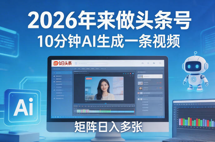 2026年来做头条号，10分钟AI生成一条视频，矩阵日入多张-小本创业副业项目推荐_零成本在家赚钱项目_中赚网
