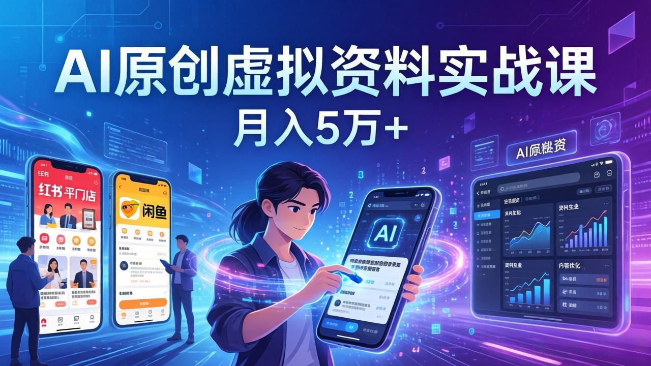 AI原创虚拟资料实战课：2026新机会，小红书闲鱼开店，普通人用AI轻松变现，月入5万+-小本创业副业项目推荐_零成本在家赚钱项目_中赚网