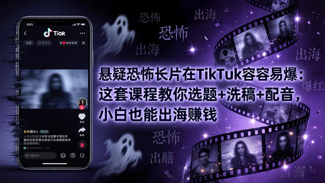 悬疑恐怖长片在TikTok最容易爆：这套课程教你选题+洗稿+配音，小白也能出海赚钱-小本创业副业项目推荐_零成本在家赚钱项目_中赚网