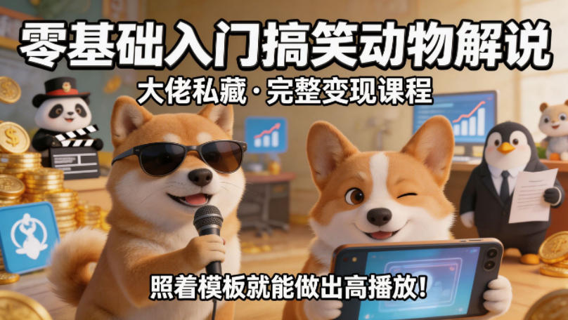 零基础入门搞笑动物解说，大佬私藏完整变现课程，照着模板就能做出高播放-小本创业副业项目推荐_零成本在家赚钱项目_中赚网