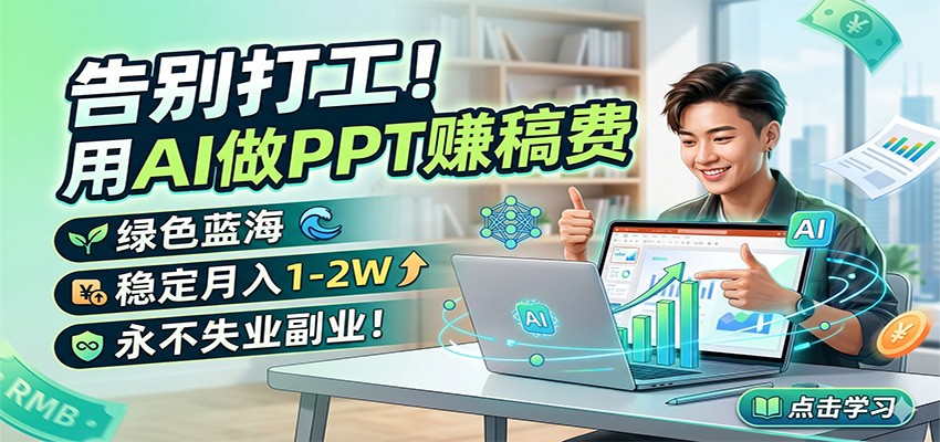 告别打工！用AI做PPT赚稿费，绿色蓝海，稳定月入1-2W，永不失业副业！-小本创业副业项目推荐_零成本在家赚钱项目_中赚网