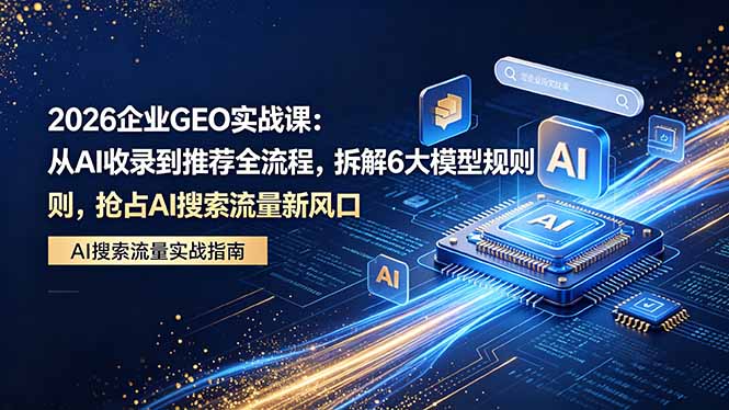 2026 企业GEO实战课：从AI收录到推荐全流程，拆解6大模型规则，抢占 AI 搜索流量新风口-小本创业副业项目推荐_零成本在家赚钱项目_中赚网