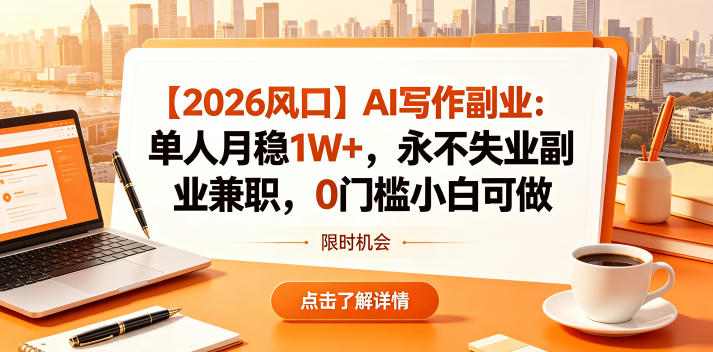 【2026风口】AI写作副业：单人月稳1W+，永不失业副业兼职，0门槛小白可做【揭秘】-小本创业副业项目推荐_零成本在家赚钱项目_中赚网