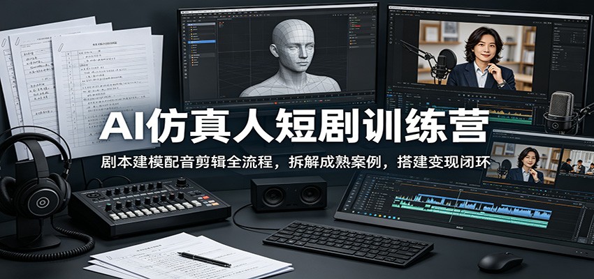 AI仿真人短剧训练营：剧本建模配音剪辑全流程，拆解成熟案例，搭建变现闭环-小本创业副业项目推荐_零成本在家赚钱项目_中赚网