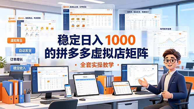 稳定日入 1000 的拼多多虚拟店矩阵，全套实操教学-小本创业副业项目推荐_零成本在家赚钱项目_中赚网