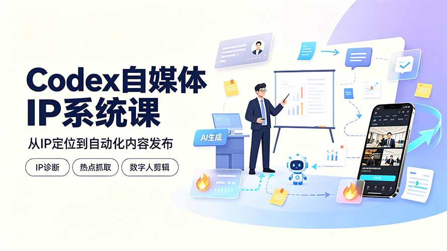 Codex自媒体IP系统课：IP诊断/热点抓取/IP蒸馏 Skill，爆款复刻数字人多平台自动发布教程-小本创业副业项目推荐_零成本在家赚钱项目_中赚网