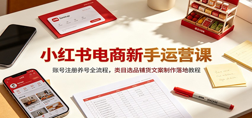 小红书电商新手运营课：账号注册养号全流程，类目选品铺货文案制作落地教程-小本创业副业项目推荐_零成本在家赚钱项目_中赚网