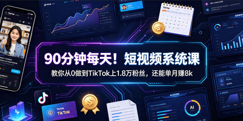 90分钟每天！短视频系统课教你从0做到TikTok上1.8万粉丝，还能单月賺8k【原创双语字幕】-小本创业副业项目推荐_零成本在家赚钱项目_中赚网
