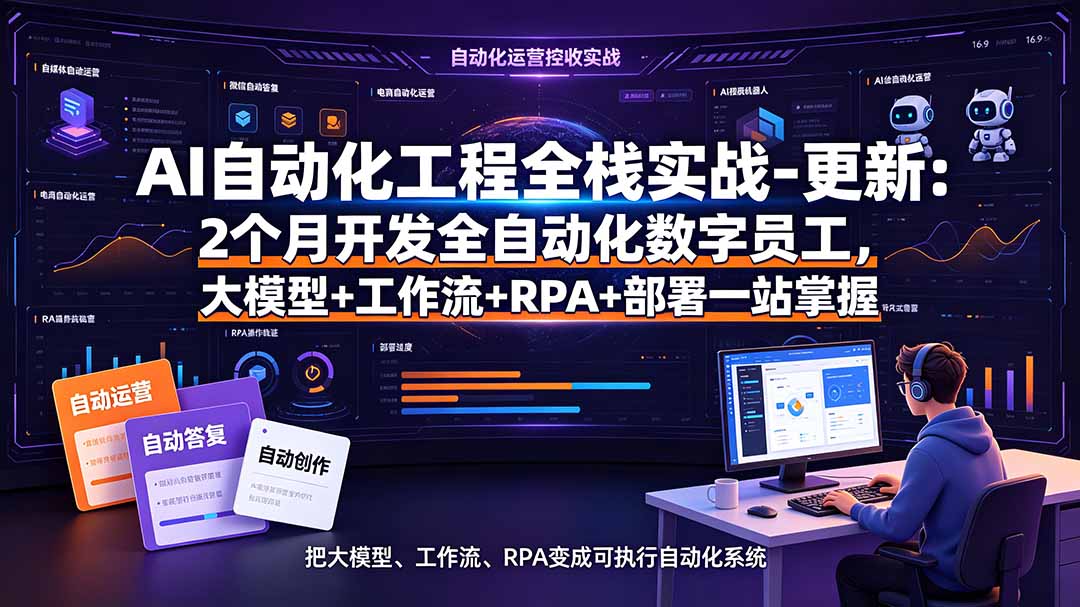 AI自动化工程全栈实战-更新：2个月开发全自动化数字员工，大模型+工作流+RPA+部署一站式掌握-小本创业副业项目推荐_零成本在家赚钱项目_中赚网