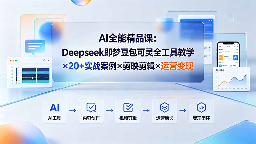 AI全能精品课：Deepseek即梦豆包可灵全工具教学×20+实战案例×剪映剪辑×运营变现-小本创业副业项目推荐_零成本在家赚钱项目_中赚网