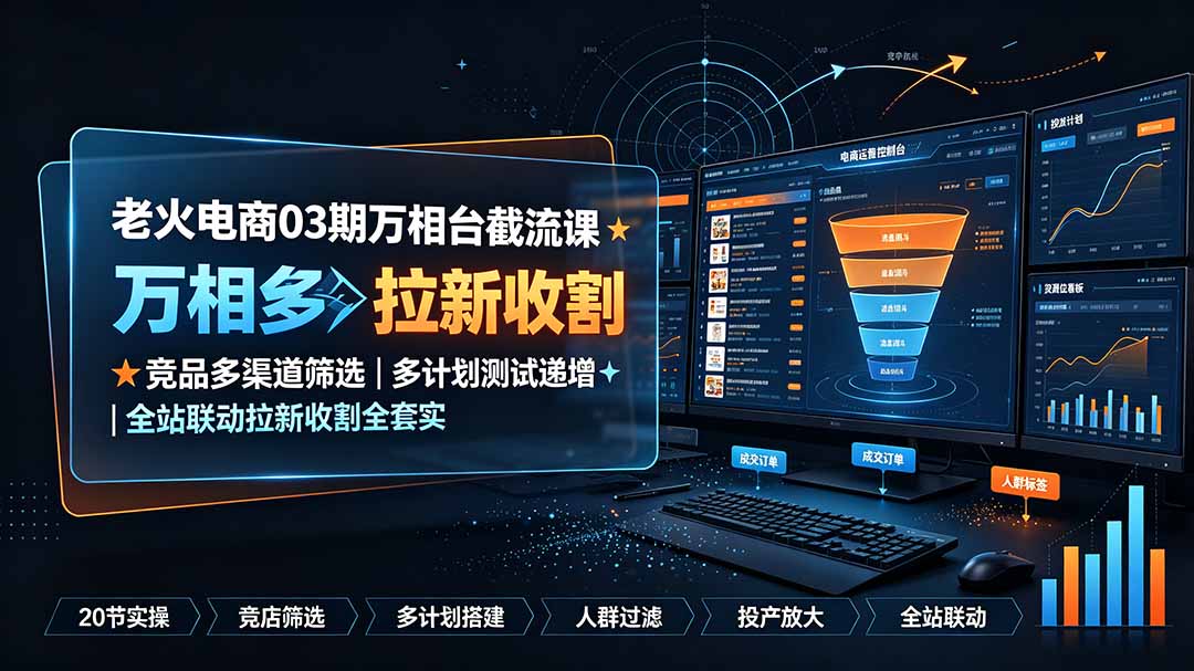 老火电商03期万相台截流课：竞品多渠道筛选｜多计划测试递增｜全站联动拉新收割全套实操教学-小本创业副业项目推荐_零成本在家赚钱项目_中赚网