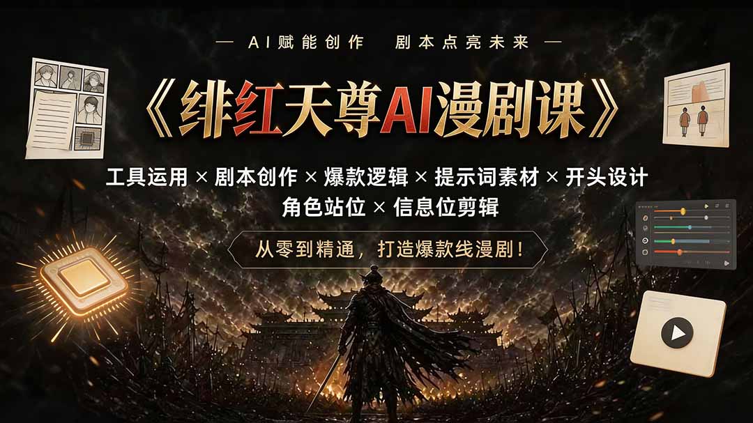 绯红天尊AI漫剧课｜工具运用×剧本创作×爆款逻辑×提示词素材×开头设计×角色站位×信息位剪辑-小本创业副业项目推荐_零成本在家赚钱项目_中赚网