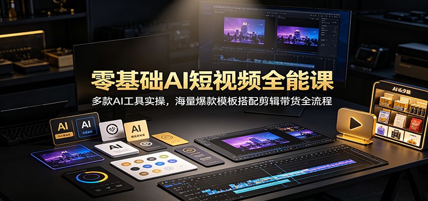 零基础AI短视频全能课：多款AI工具实操，海量爆款模板搭配剪辑带货全流程-小本创业副业项目推荐_零成本在家赚钱项目_中赚网