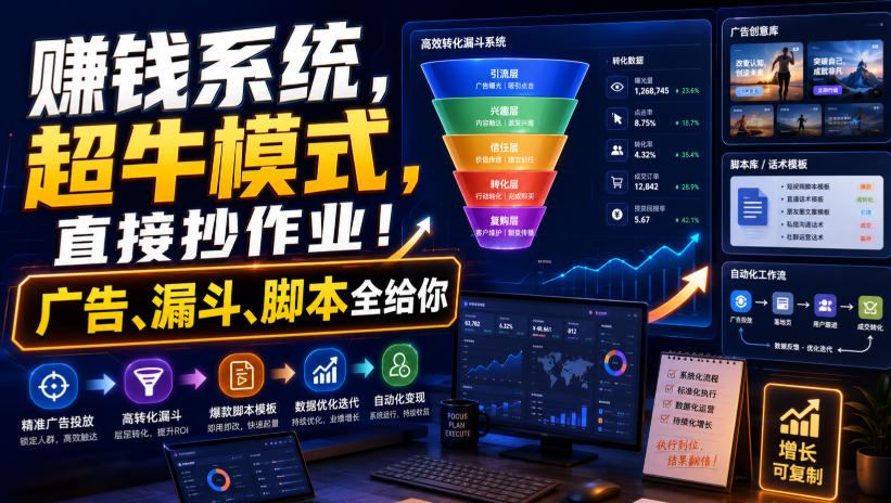 賺钱系统，超牛模式，直接抄作业！广告、漏斗、脚本全给你【原创双语字幕】-小本创业副业项目推荐_零成本在家赚钱项目_中赚网