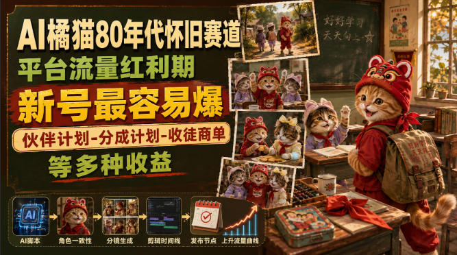 AI橘猫80年代怀旧赛道，平台流量红利期，新号最容易爆，伙伴计划-分成计划-收徒商单等多种收益-小本创业副业项目推荐_零成本在家赚钱项目_中赚网