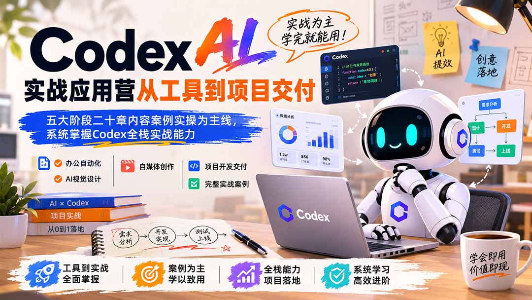 Codex AI实战应用营从工具到项目交付；五大阶段二十章内容案例实操为主线，系统掌握Codex全栈实战能力-小本创业副业项目推荐_零成本在家赚钱项目_中赚网