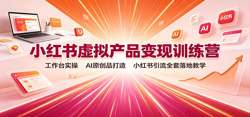 小红书虚拟产品变现训练营：工作台实操，AI原创品打造，小红书引流全套落地教学-小本创业副业项目推荐_零成本在家赚钱项目_中赚网