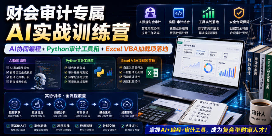 财会审计专属AI实战训练营｜AI协同编程+Python审计工具箱+Excel VBA加载项落地(更新0816)-小本创业副业项目推荐_零成本在家赚钱项目_中赚网