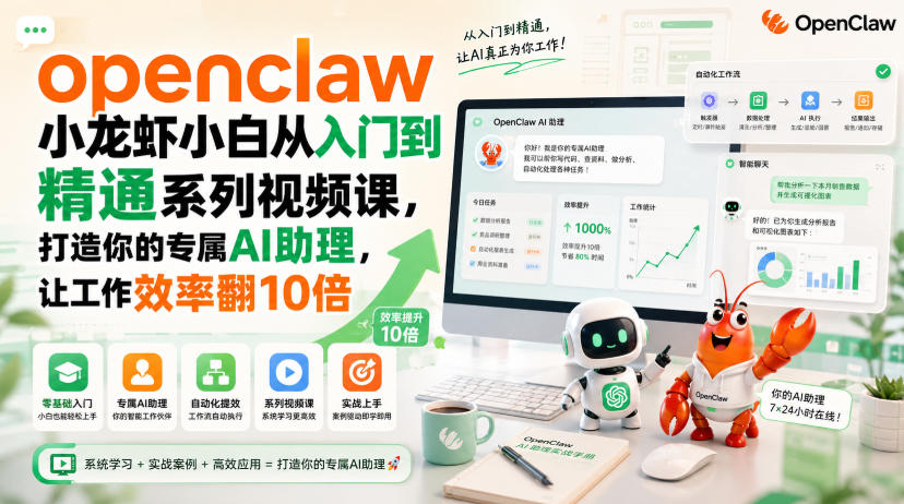 openclaw小龙虾小白从入门到精通系列视频课，打造你的专属AI助理，让工作效率翻10倍-小本创业副业项目推荐_零成本在家赚钱项目_中赚网
