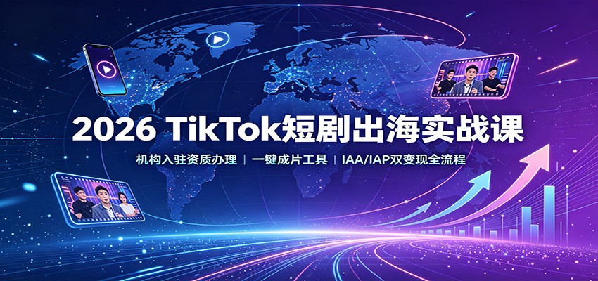 2026 TikTok短剧出海实战课：机构入驻资质办理，一键成片工具，IAA/IAP双变现全流程-小本创业副业项目推荐_零成本在家赚钱项目_中赚网