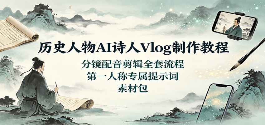 历史人物AI诗人Vlog制作教程：分镜配音剪辑全套流程，第一人称专属提示词素材包-小本创业副业项目推荐_零成本在家赚钱项目_中赚网