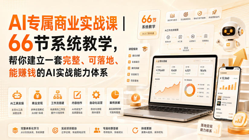 AI专属商业实战课｜66节系统教学，帮你建立一套完整、可落地、能賺钱的AI实战能力体系-小本创业副业项目推荐_零成本在家赚钱项目_中赚网