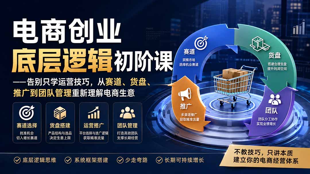 电商创业底层逻辑初阶课——告别只学运营技巧，从赛道、货盘、推广到团队管理重新理解电商生意-小本创业副业项目推荐_零成本在家赚钱项目_中赚网