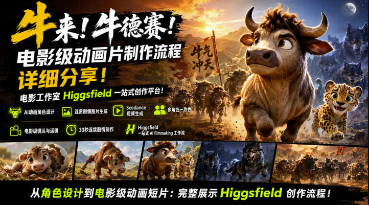 牛来！牛德赛！电影级动画片制作流程详细分享！电影工作室Higgsfield一站式创作平台，完整创作流程-小本创业副业项目推荐_零成本在家赚钱项目_中赚网