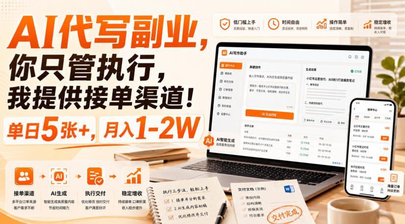 AI代写副业，你只管执行，我提供接单渠道！单日5张+，月入1-2W【揭秘】-小本创业副业项目推荐_零成本在家赚钱项目_中赚网
