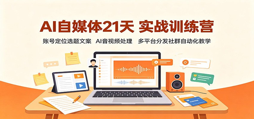 AI自媒体21天实战训练营：账号定位选题文案，AI音视频处理，多平台分发社群自动化教学-小本创业副业项目推荐_零成本在家赚钱项目_中赚网