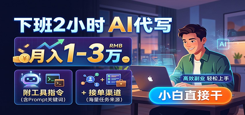 下班2小时AI代写，月入1-3万，附工具指令+接单渠道，小白直接干-小本创业副业项目推荐_零成本在家赚钱项目_中赚网