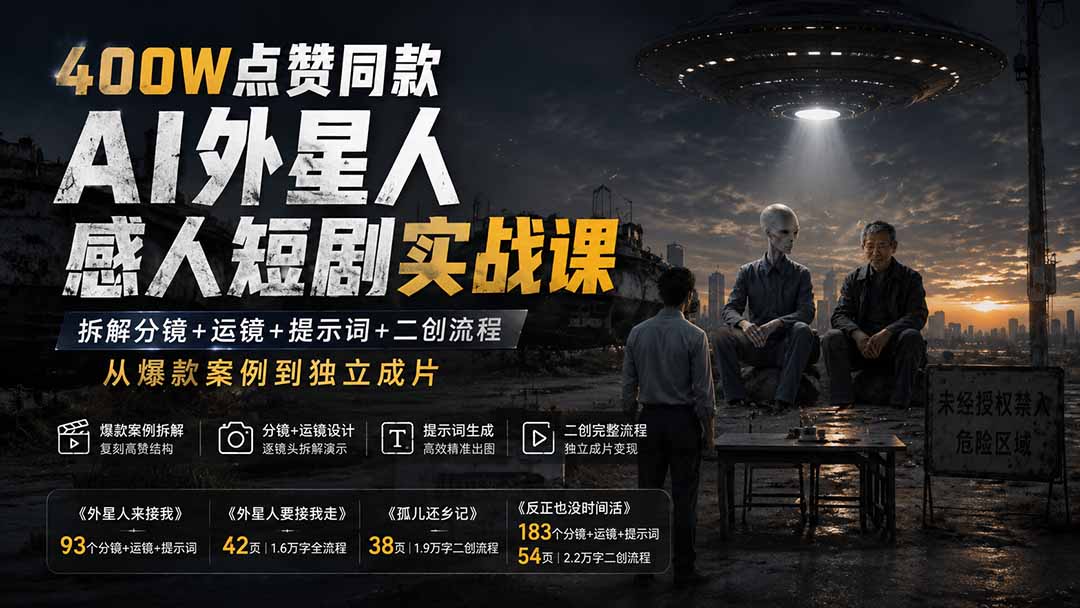400W点赞同款AI外星人感人短剧实战课：拆解分镜+运镜+提示词+二创流程，从爆款案例到独立成片-小本创业副业项目推荐_零成本在家赚钱项目_中赚网