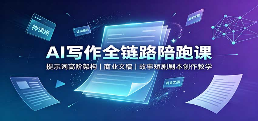AI写作全链路陪跑课：提示词高阶架构，商业文稿，故事短剧剧本创作教学-小本创业副业项目推荐_零成本在家赚钱项目_中赚网