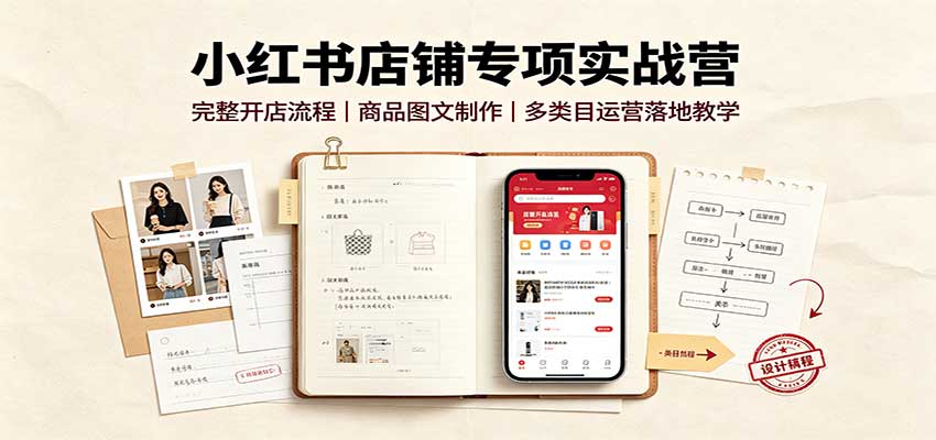小红书店铺专项实战营：完整开店流程，商品图文制作，多类目运营落地教学-小本创业副业项目推荐_零成本在家赚钱项目_中赚网