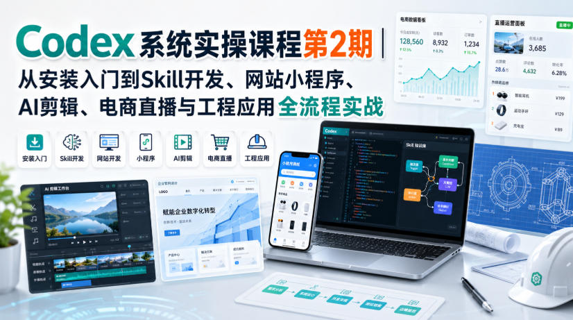 Codex系统实操课程第2期｜从安装入门到Skill开发、网站小程序、AI剪辑、电商直播与工程应用全流程实战-小本创业副业项目推荐_零成本在家赚钱项目_中赚网