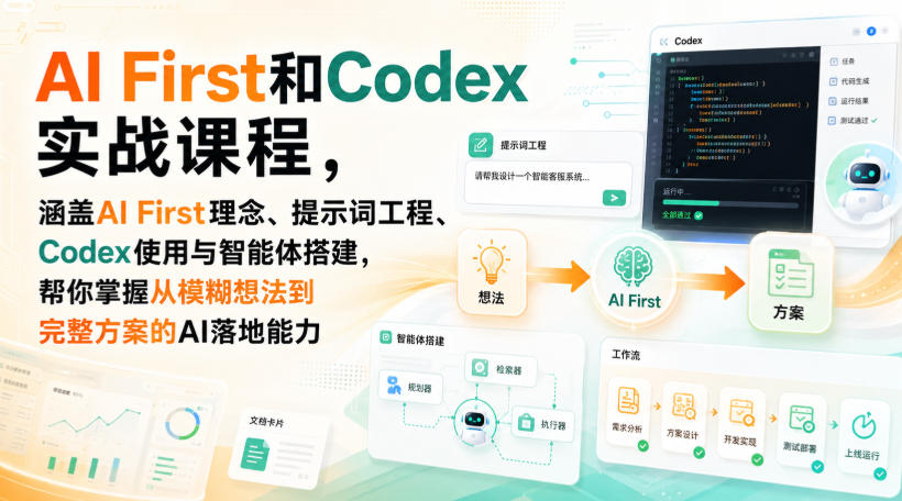 AI First和Codex实战课，涵盖AI First理念、提示词工程、Codex使用与智能体搭建，掌握从模糊想法到完整方案的AI落地能力-小本创业副业项目推荐_零成本在家赚钱项目_中赚网