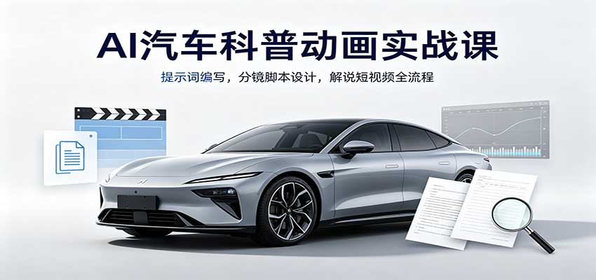 AI汽车科普动画实战课：提示词编写，分镜脚本设计，解说短视频全流程-小本创业副业项目推荐_零成本在家赚钱项目_中赚网