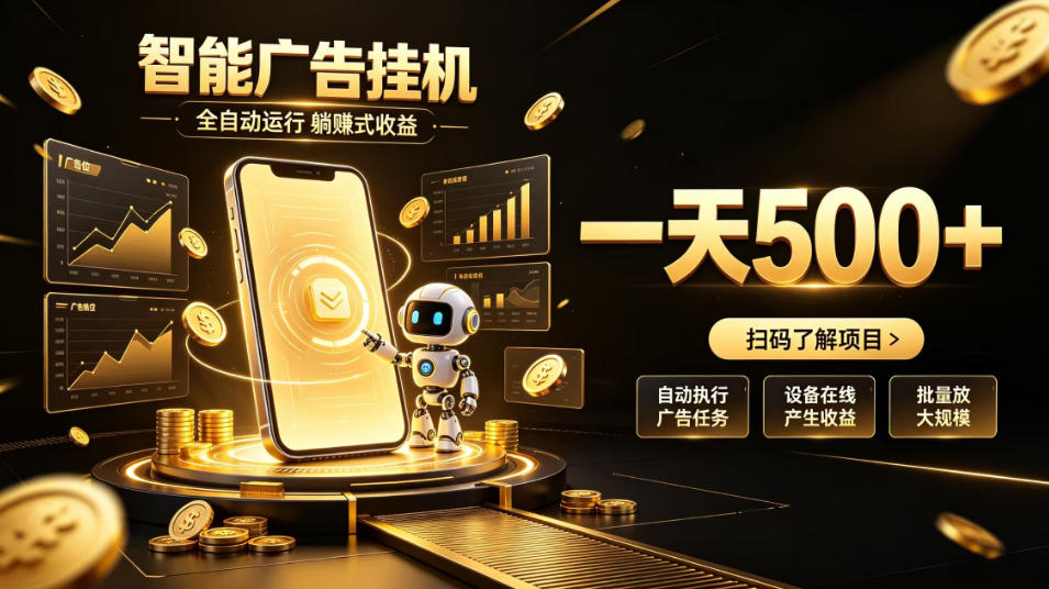 智能广告挂G项目，无需人工值守，全自动躺賺增收，单日收益可达500+【揭秘】-小本创业副业项目推荐_零成本在家赚钱项目_中赚网
