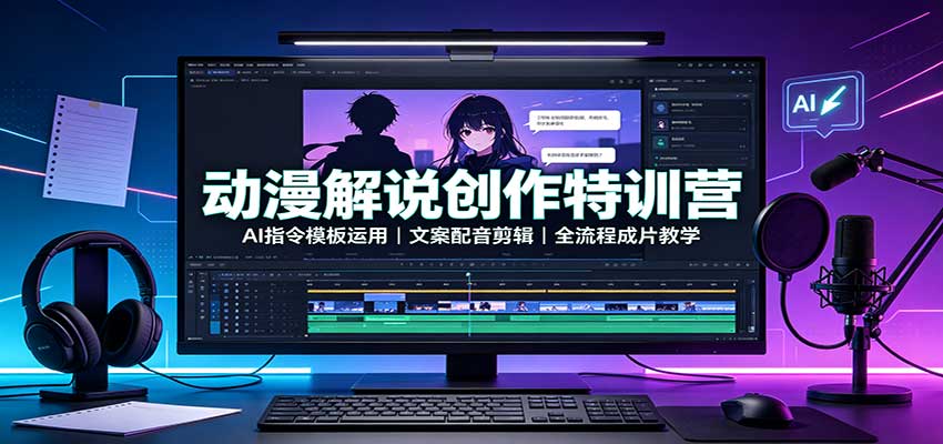动漫解说创作特训营：AI指令模板运用，文案配音剪辑，全流程成片教学-小本创业副业项目推荐_零成本在家赚钱项目_中赚网