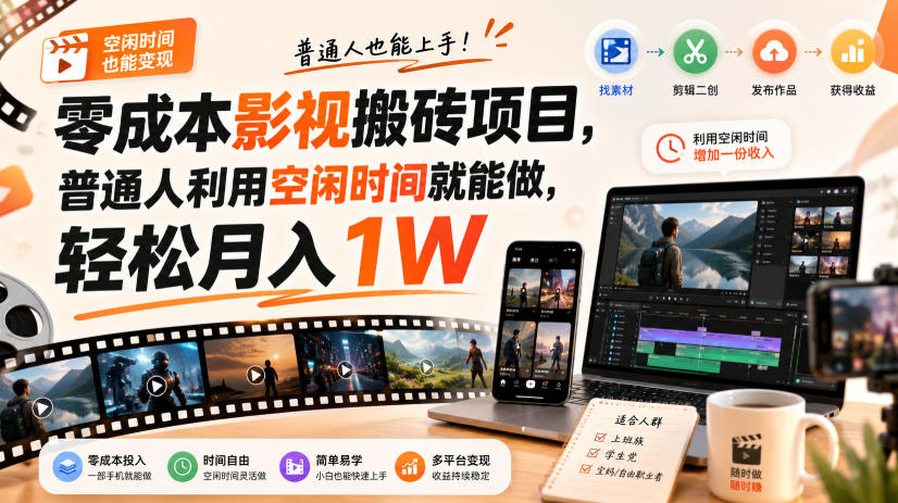 零门槛影视搬砖项目，月入万元，玩法稳定普通人可落地的长期副业！-小本创业副业项目推荐_零成本在家赚钱项目_中赚网