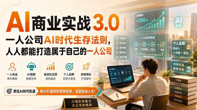 AI商业实战3.0｜一人公司AI时代生存法则，人人都能打造属于自己的一人公司-小本创业副业项目推荐_零成本在家赚钱项目_中赚网