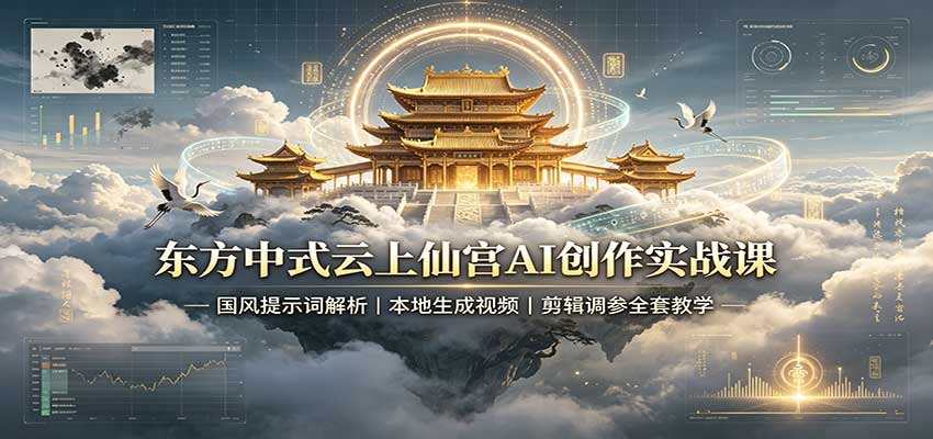 东方中式云上仙宫AI创作实战课：国风提示词解析，本地生成视频，剪辑调参全套教学-小本创业副业项目推荐_零成本在家赚钱项目_中赚网