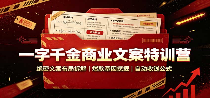 一字千金商业文案特训营：绝密文案布局拆解，爆款基因挖掘，自动收钱公式-小本创业副业项目推荐_零成本在家赚钱项目_中赚网