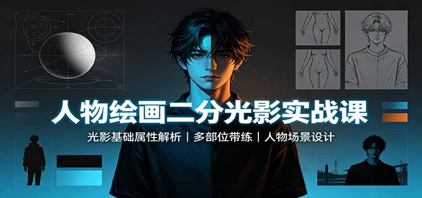 人物绘画二分光影实战课：光影基础属性解析，多部位带练，人物场景设计-小本创业副业项目推荐_零成本在家赚钱项目_中赚网