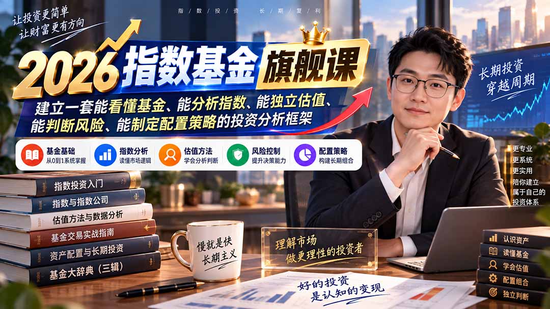 2026指数基金旗舰课｜建立一套能看懂基金、能分析指数、能独立估值、能判断风险、能制定配置策略的投资分析框架-小本创业副业项目推荐_零成本在家赚钱项目_中赚网